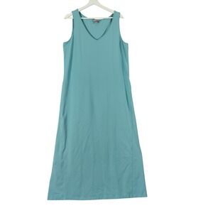 J.Jill Perfect Pima Cotton Maxi Tank Dress Stretchy‎ V Neck Blue Womens L Tall